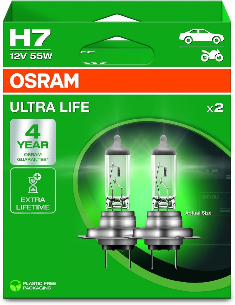 OSRAM ULTRA LIFE, H7, halogen headlight lamps, hanging folding box (2 lamps), white - Image 1